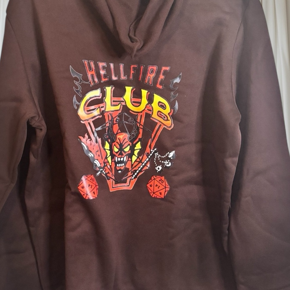 Brown Hellfire Club Graphic Stranger Things Fandom  Hoodie NWOT